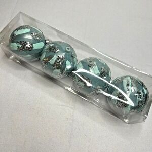Polar Frost Decorative Ornaments Set of 4 Teal Silver Sequins Hand Decorated 3"